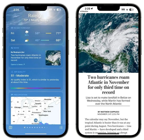 江城苹果14维修分享iPhone 14手机如何看天气时顺带看新闻 