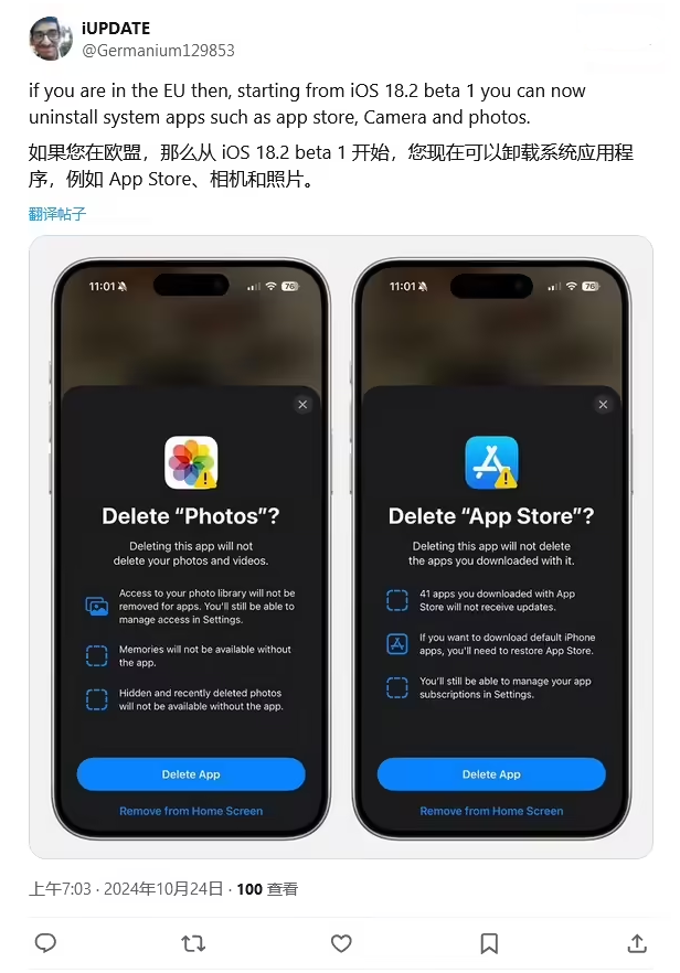 江城苹果手机维修分享iOS 18.2 支持删除 App Store 应用商店 